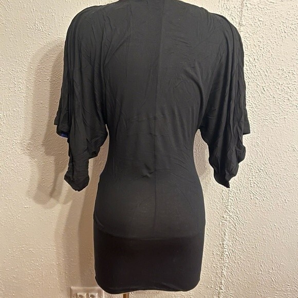 Vanilla Bay Black & Blue Striped Drape Sleeve Long Tunic Blouse with Studs Small - Picture 4 of 7